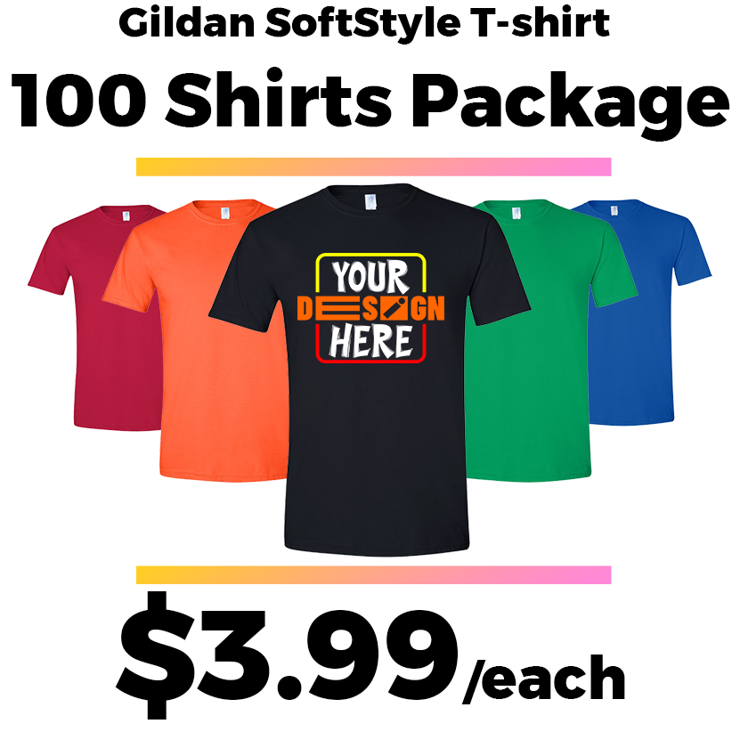 100 Gildan SoftStyle® T-shirts Package Deal
